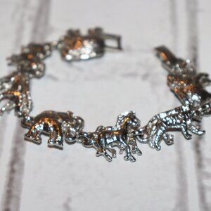 Beautiful silver Noah's Arc Animals charm bracelet 7" Stamped A.J.C.